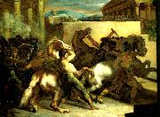 Theodore   Gericault la course de chevaux libres oil painting